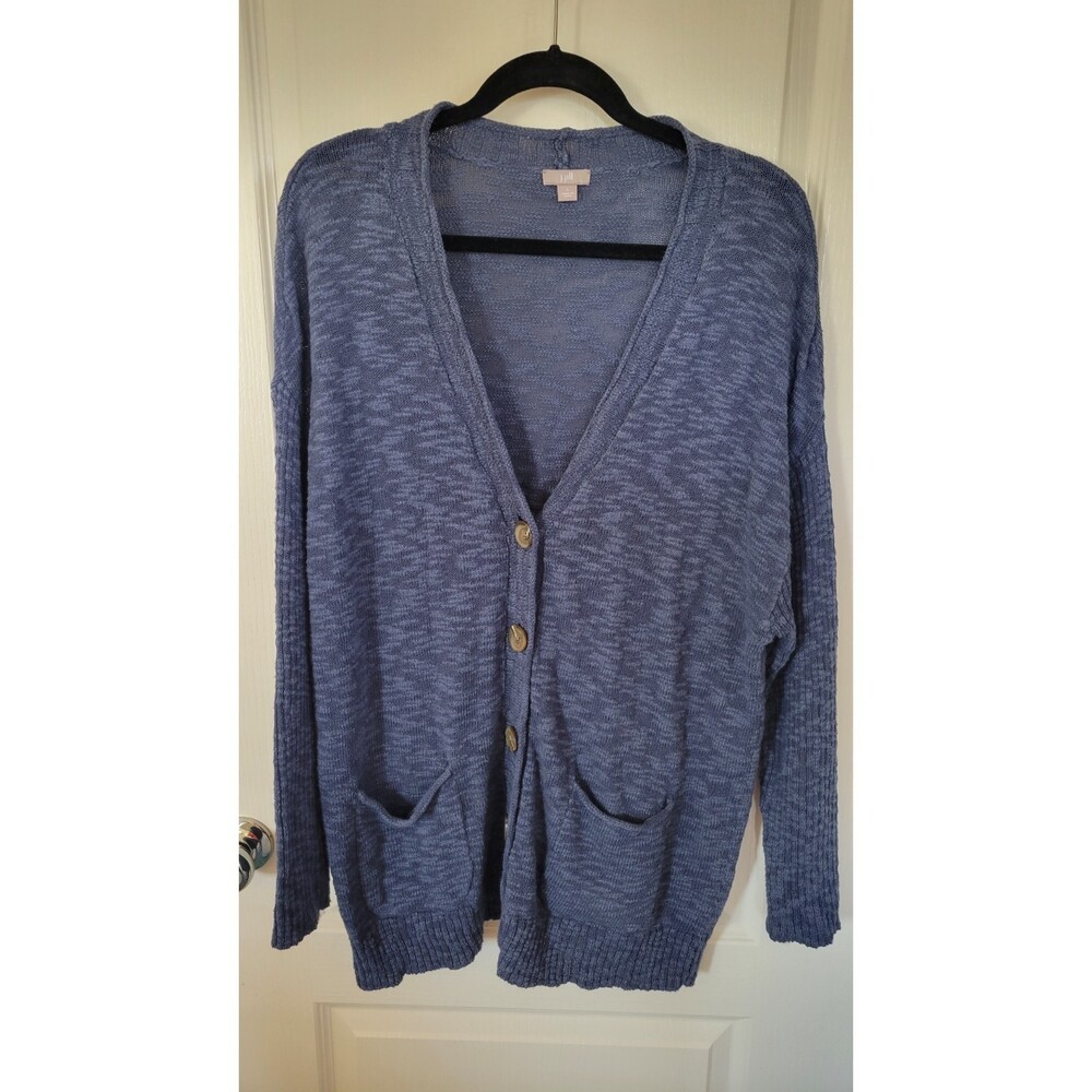 J. Jill Button Front Long Sleeve Blue Textured Knit Cardigan